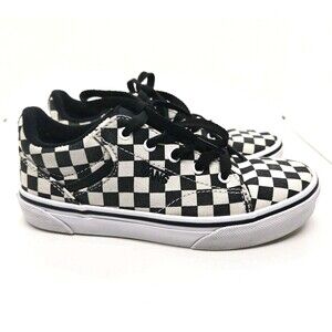VANS Off The Wall Checkerboard Sneakers Black White Canvas Kids Youth Size 1